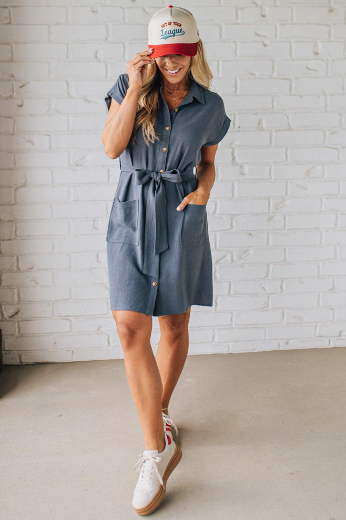Linen Blend Solid Shirt Dress