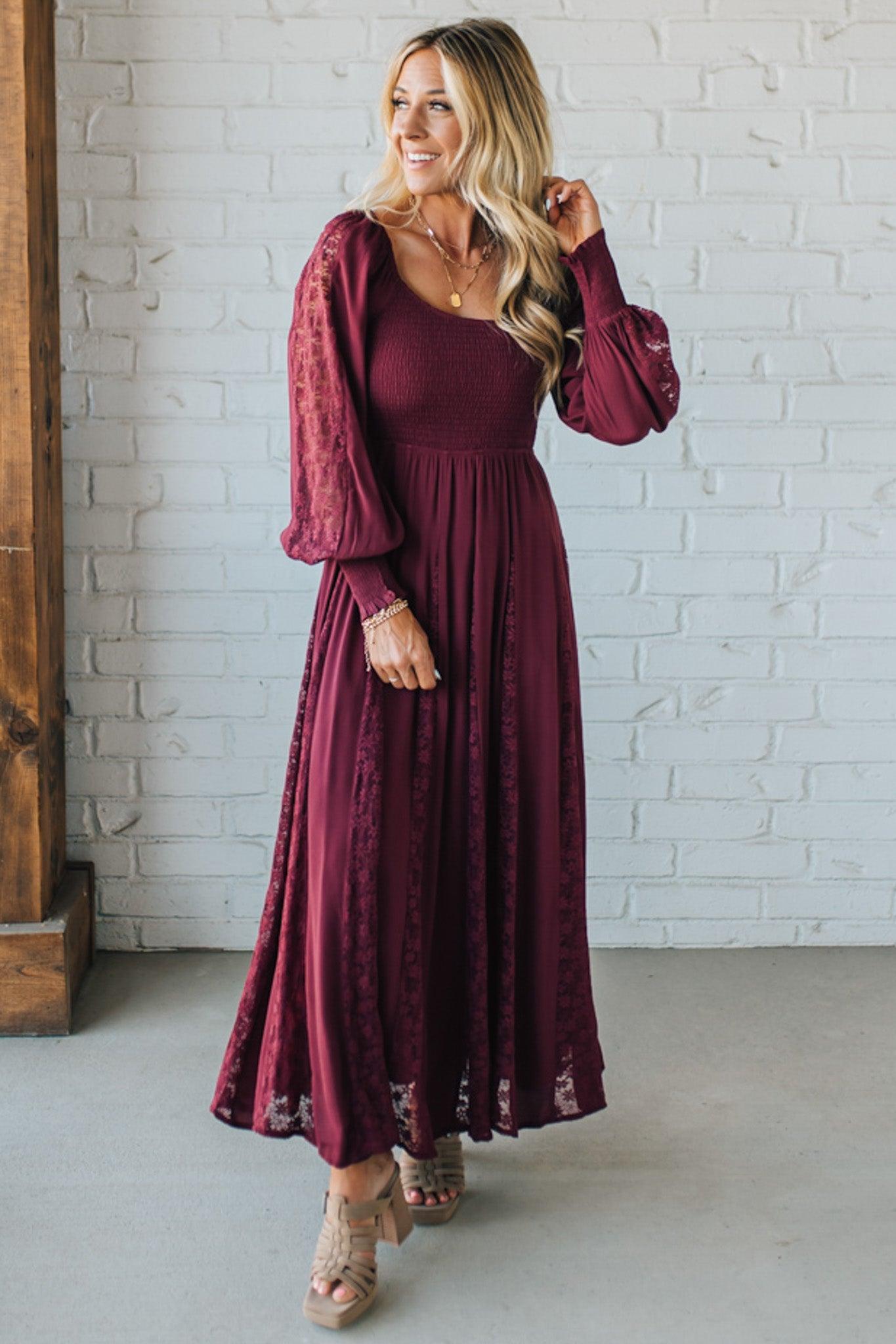 Livey Lace Insert Smocked Maxi Dress
