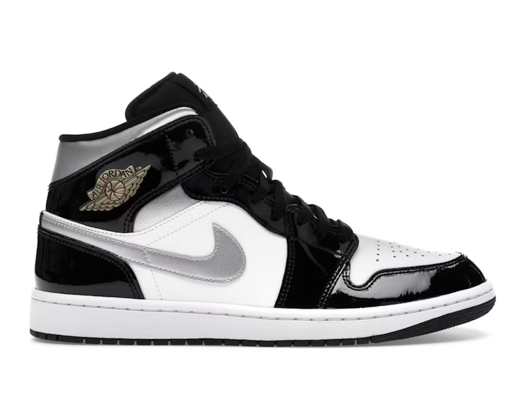 Air Jordan 1 Mid SE Patent Black White Metallic Silver Metallic Gold - catalog main image