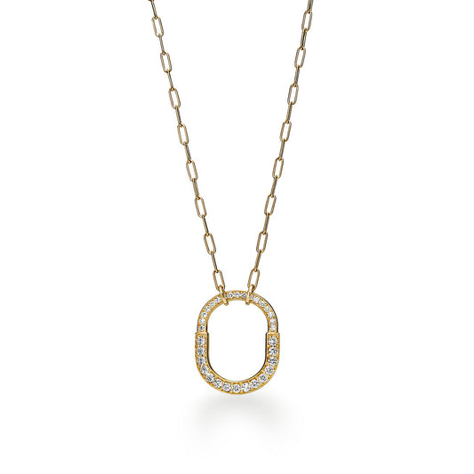 18K Tiffany Lock Pendant Pave Diamonds Necklace