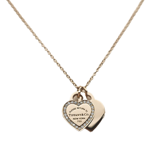 18K Tiffany Red Double Heart Diamond Necklaces