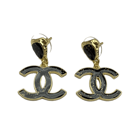 18K  Chanel Classic Black Dangle Earrings