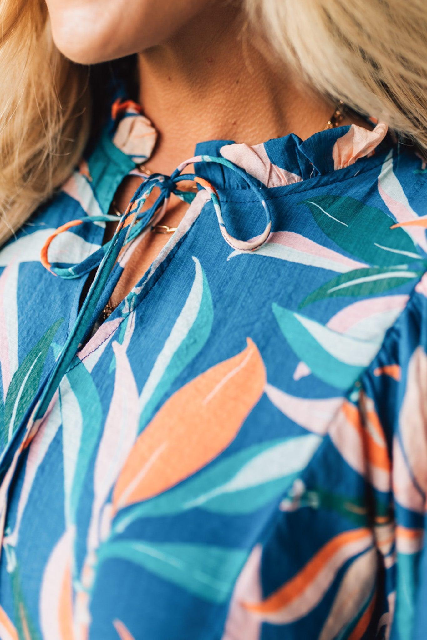 Leafy Print Keyhole Neckline Dress