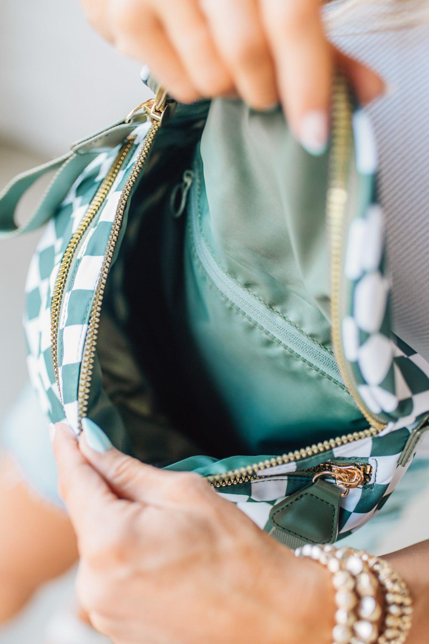 Leena Double Zipper Crossbody Bag | Eucalyptus Check