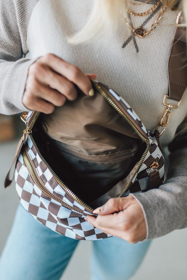 Leena Double Zipper Crossbody Bag | Mocha Check