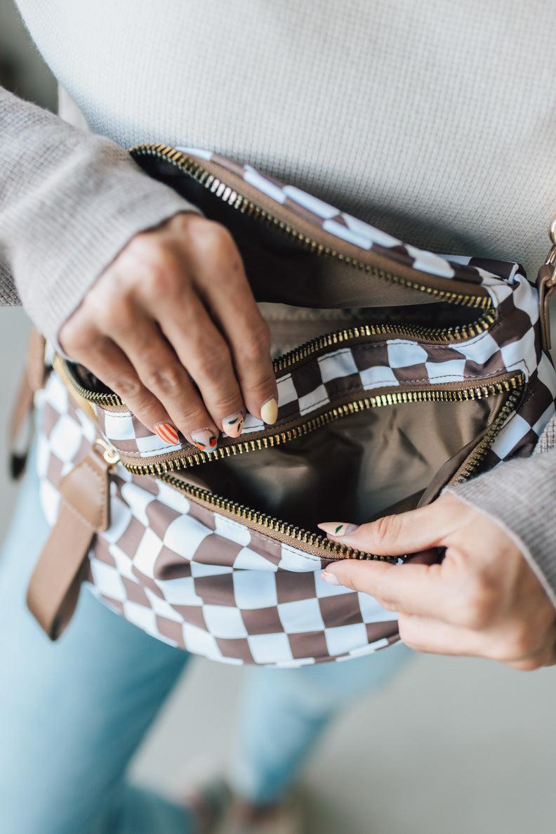 Leena Double Zipper Crossbody Bag | Mocha Check
