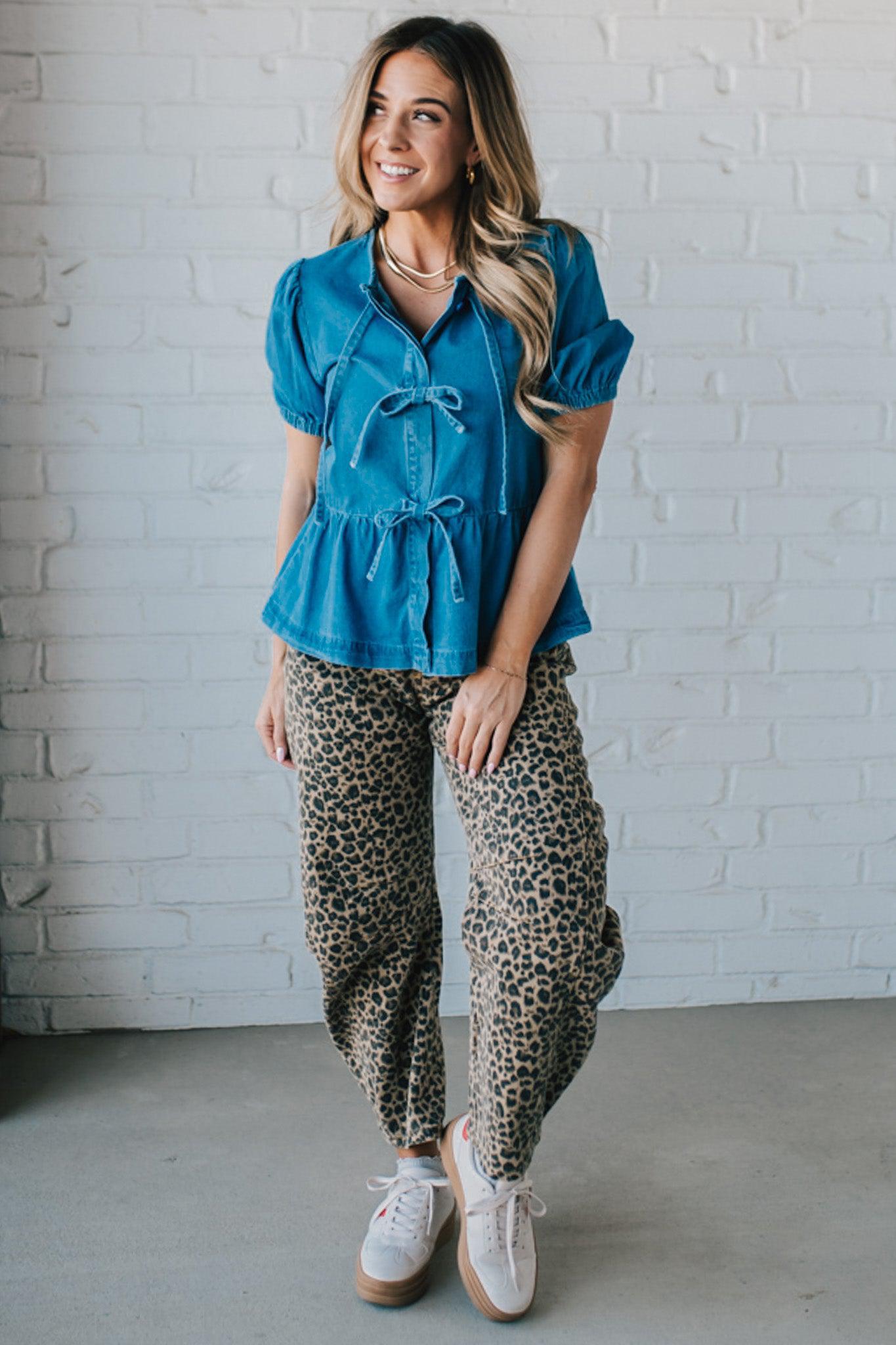 Leopard Barrel Denim Jeans