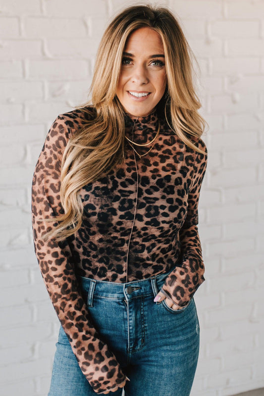 Leopard Mesh Long Sleeve Top