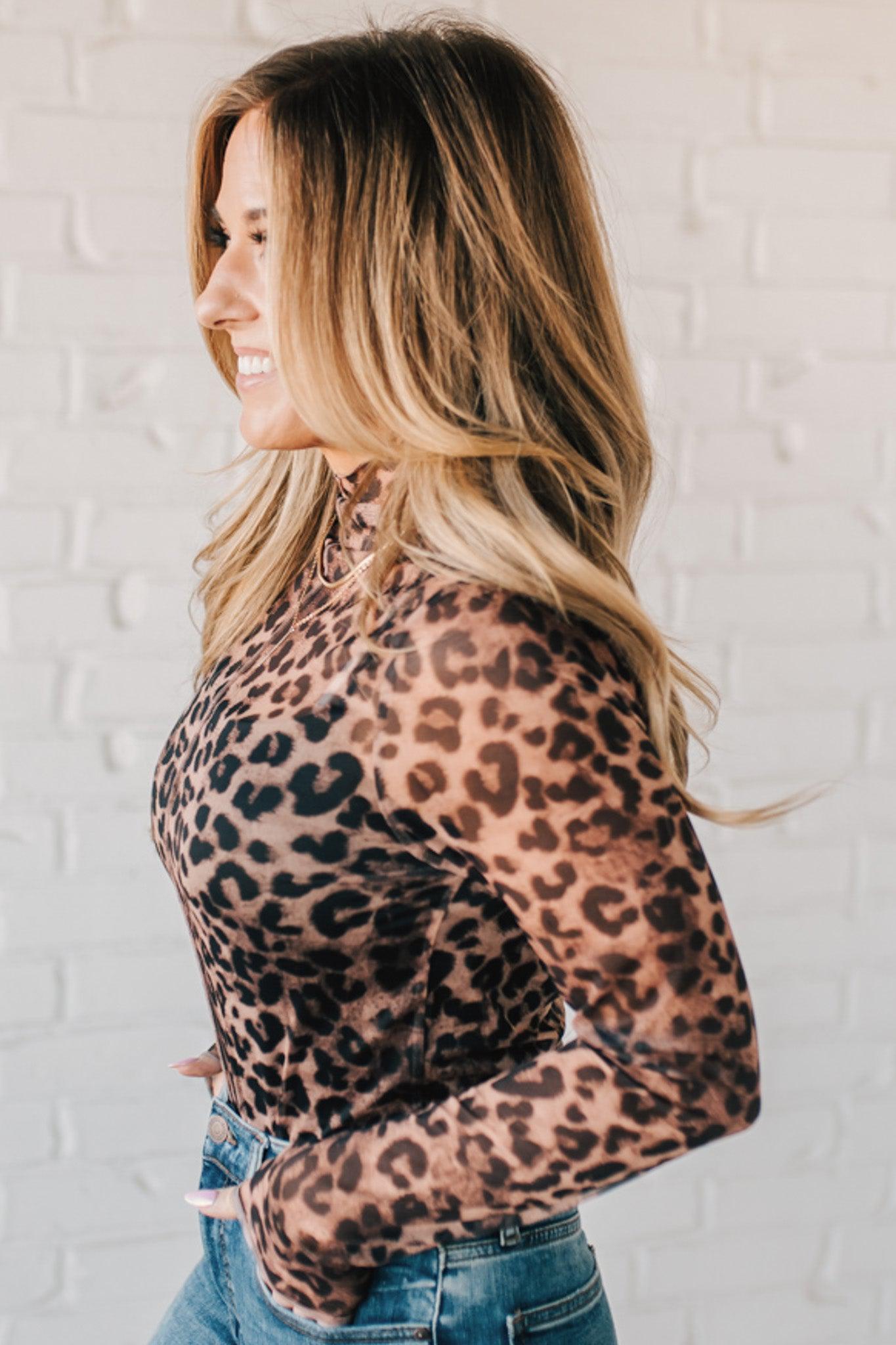 Leopard Mesh Long Sleeve Top