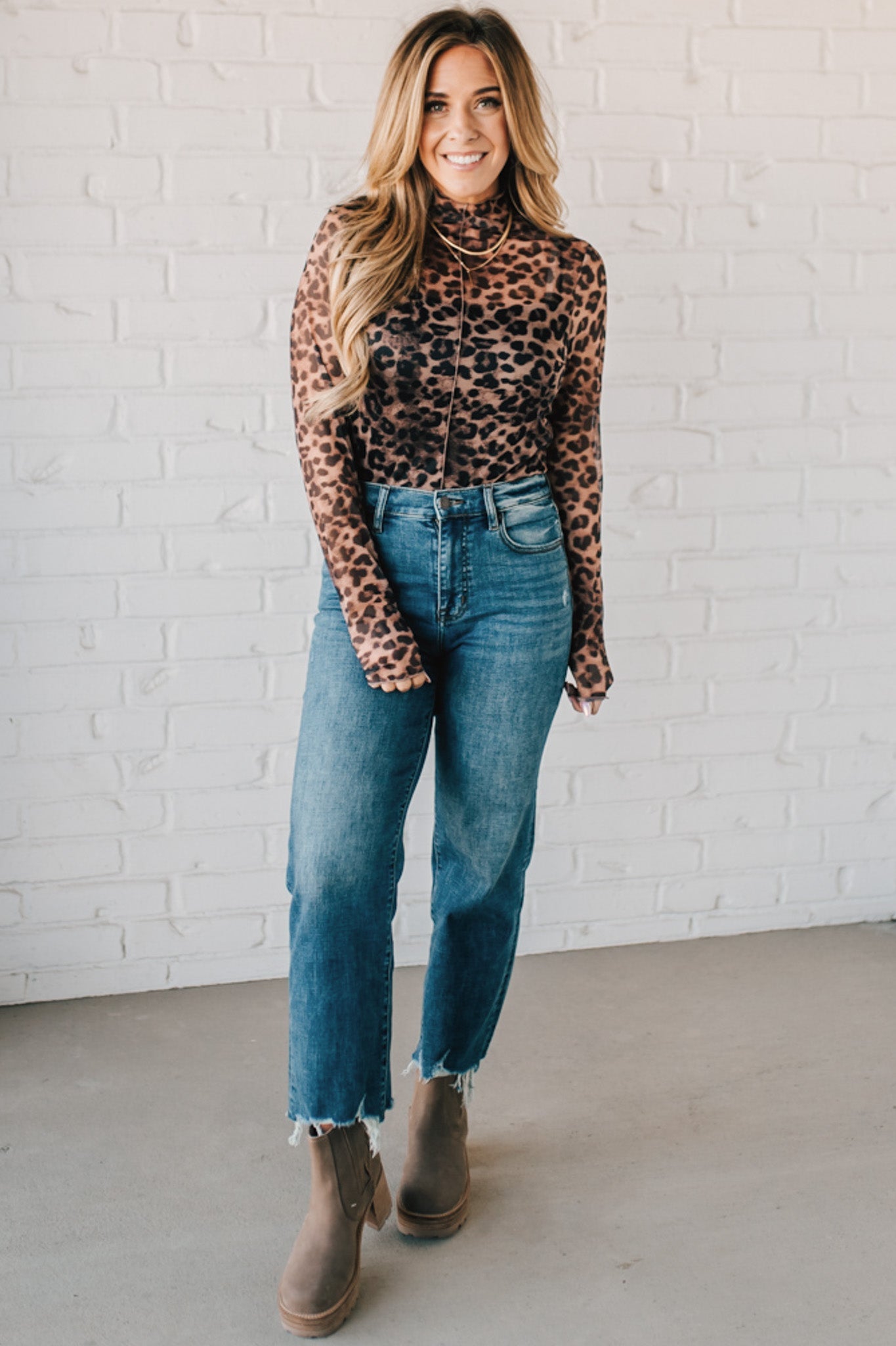 Leopard Mesh Long Sleeve Top