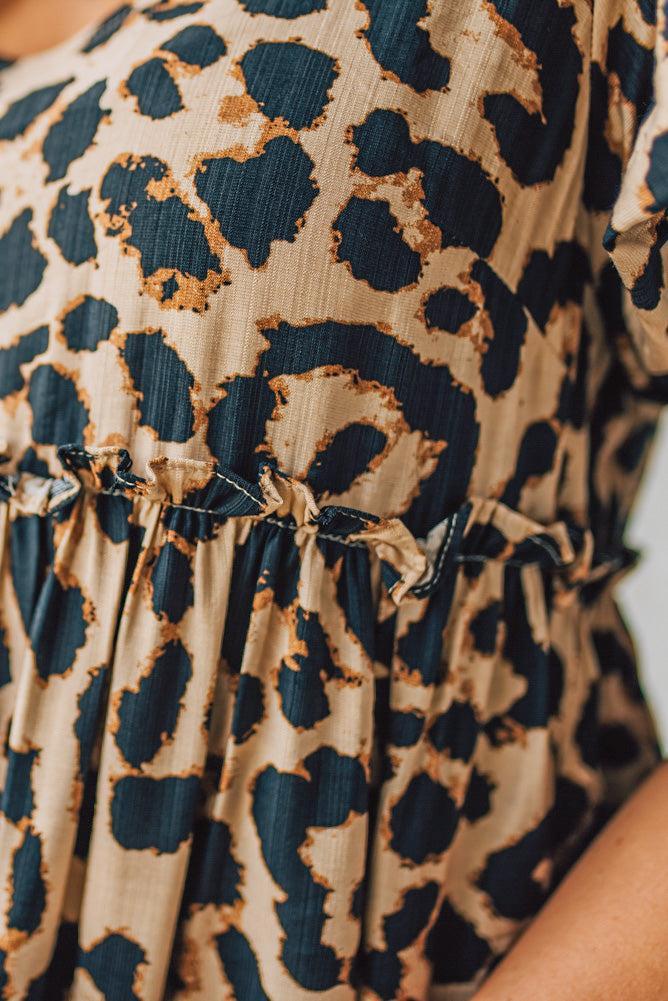 Leopard Tie Back Puff Sleeve Dress