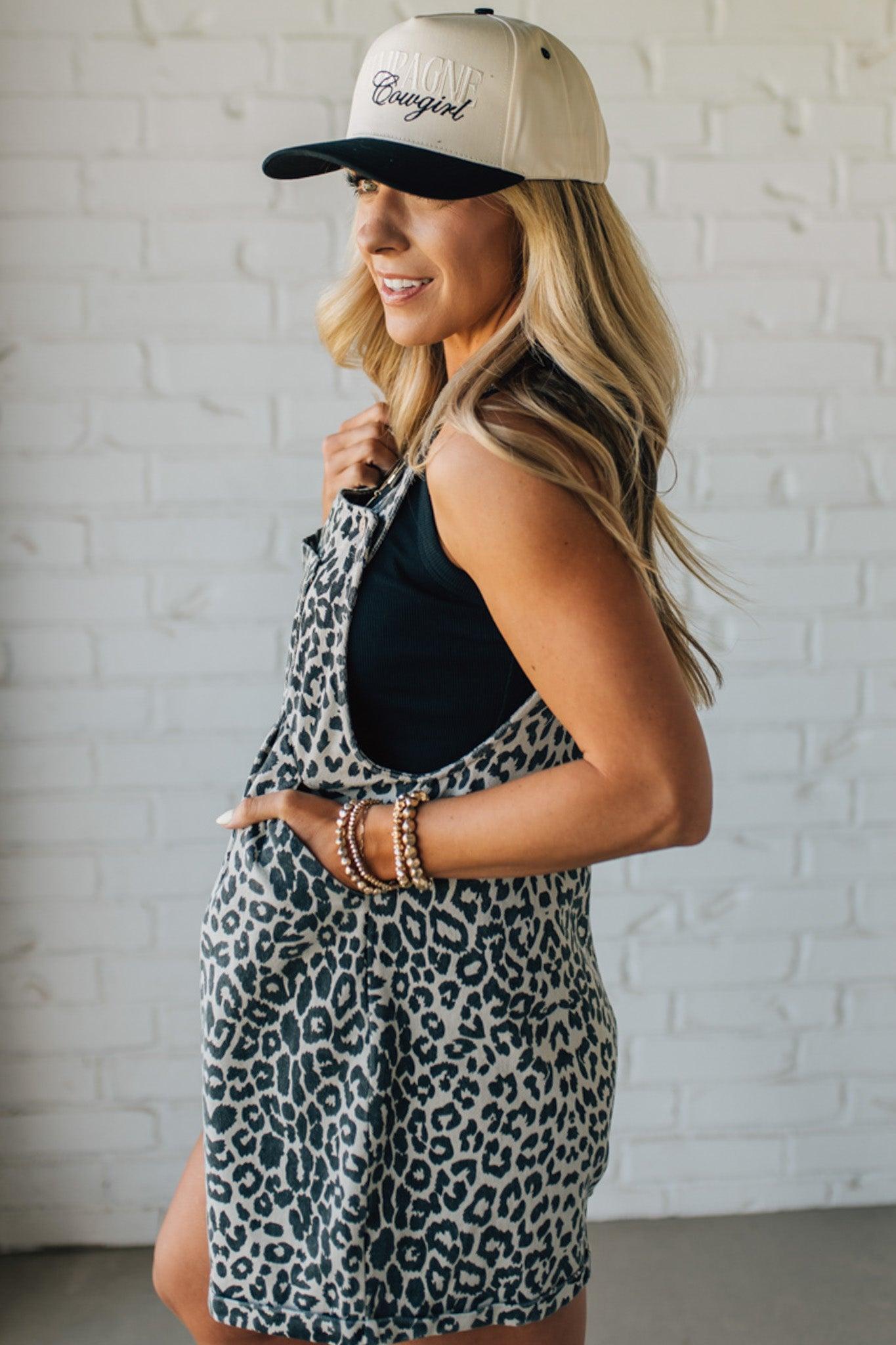 Leopard Wash Denim Shortalls