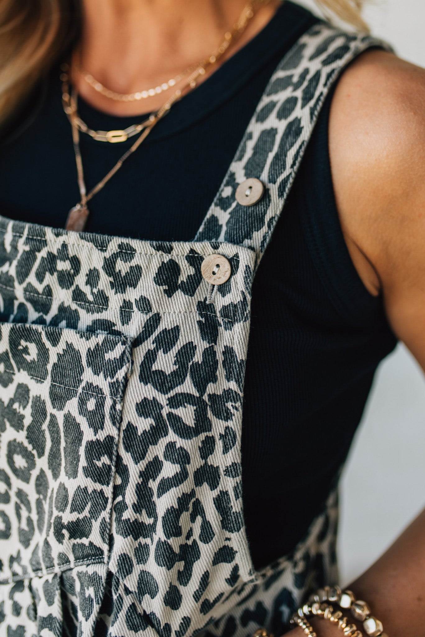 Leopard Wash Denim Shortalls