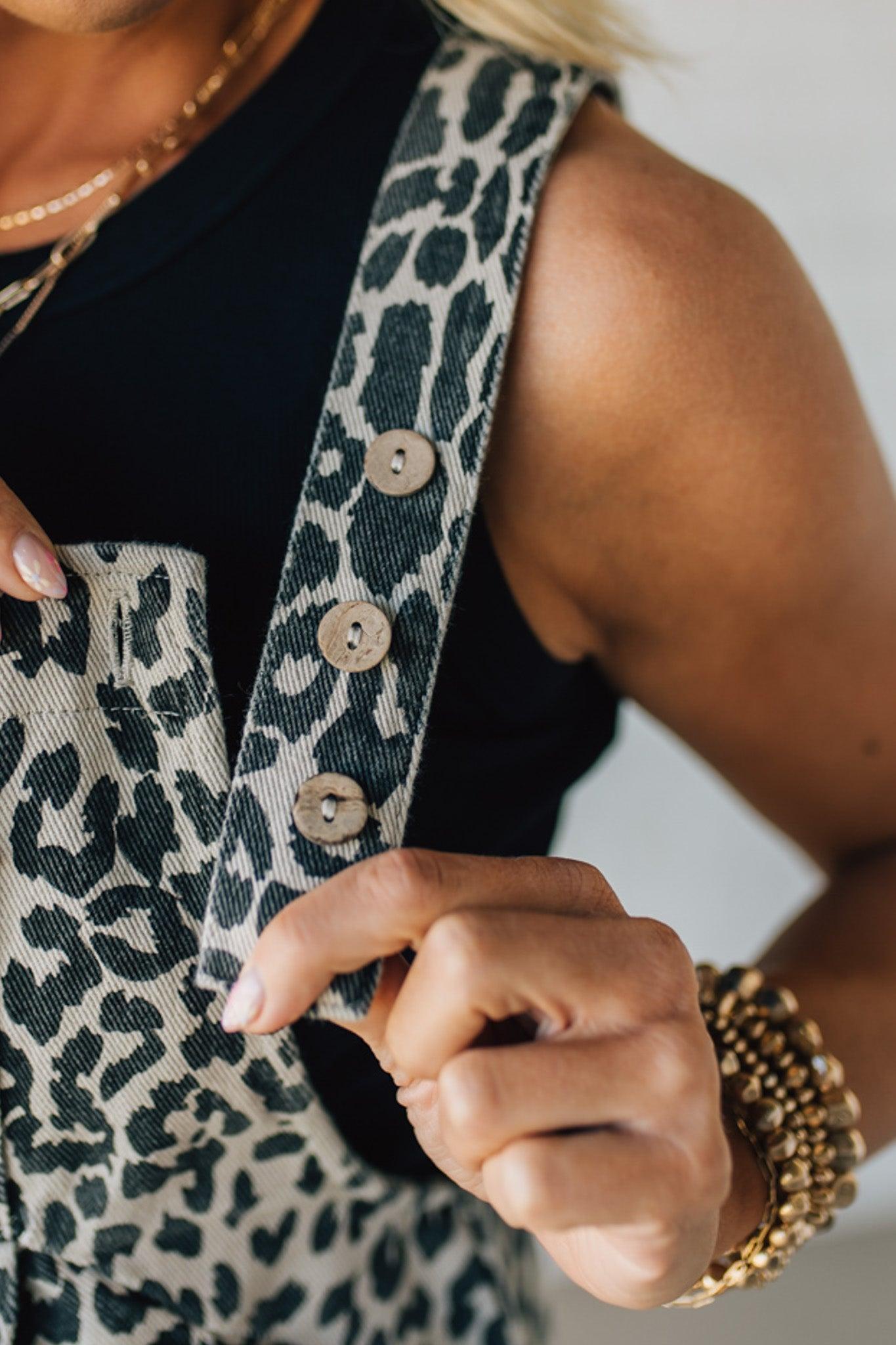 Leopard Wash Denim Shortalls