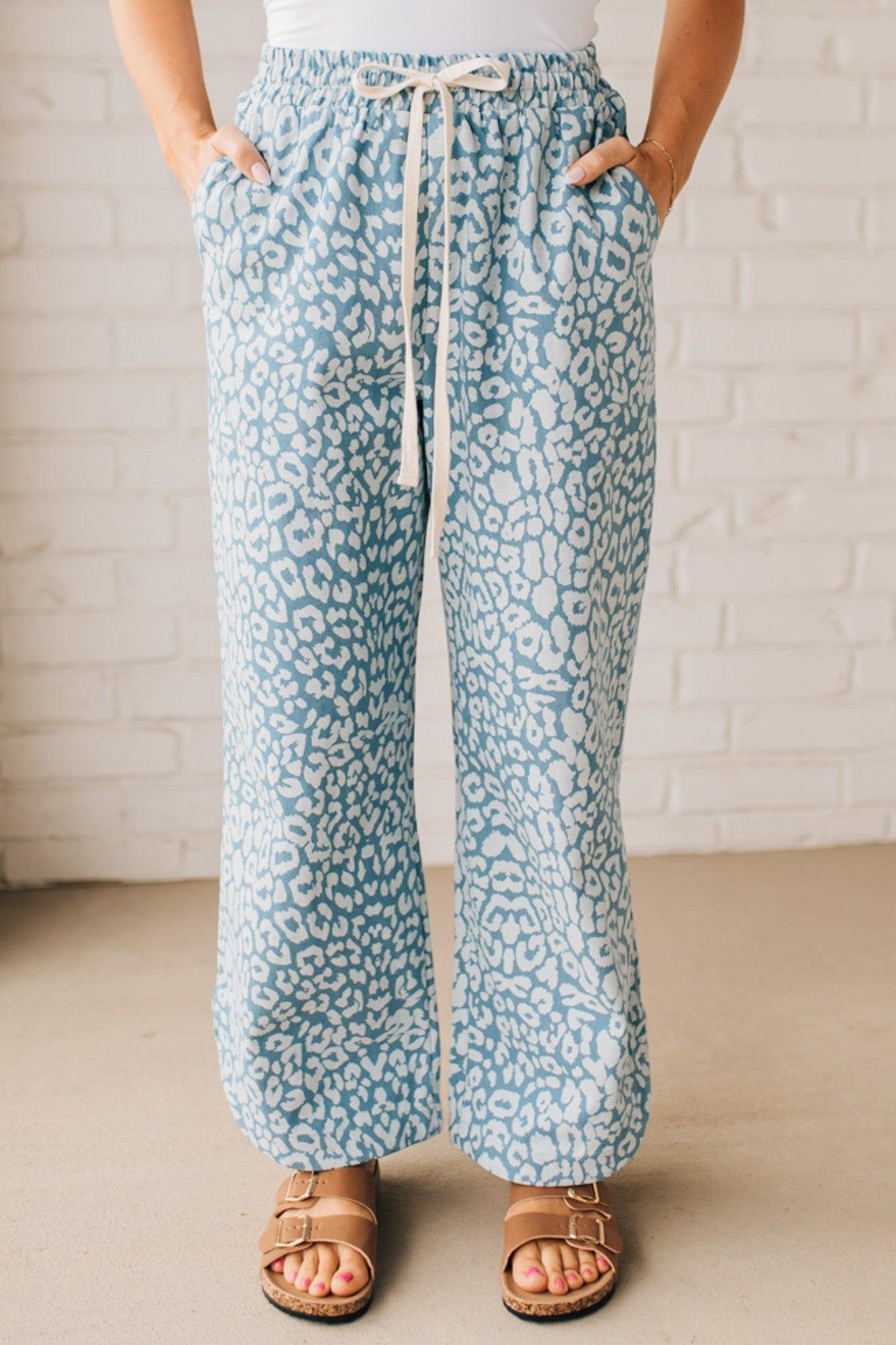 Leopard Washed Denim Drawstring Pants