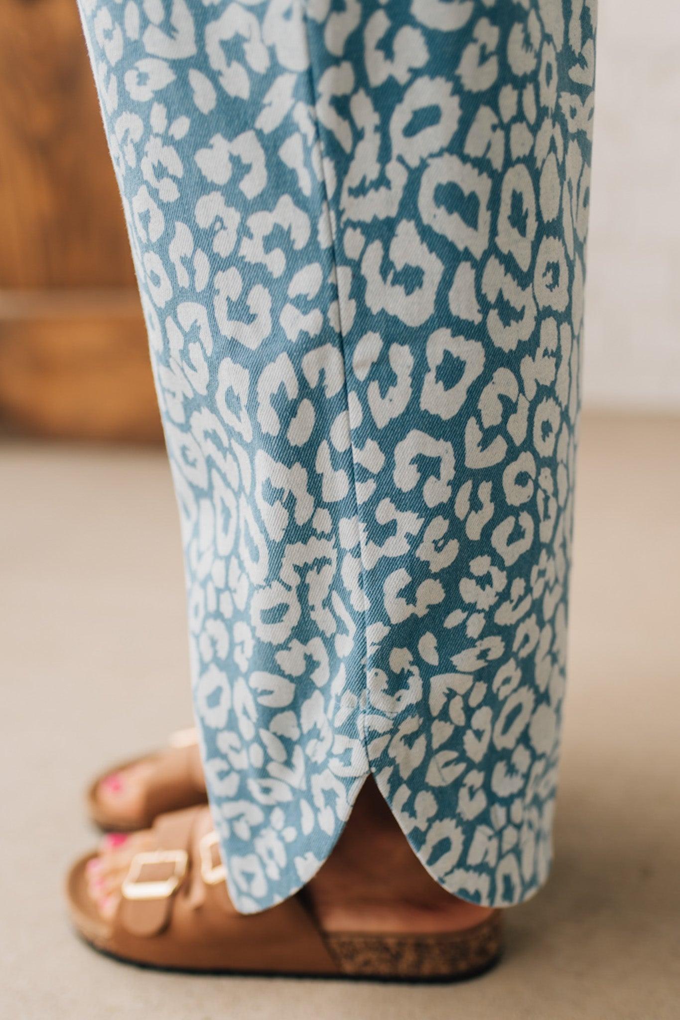 Leopard Washed Denim Drawstring Pants