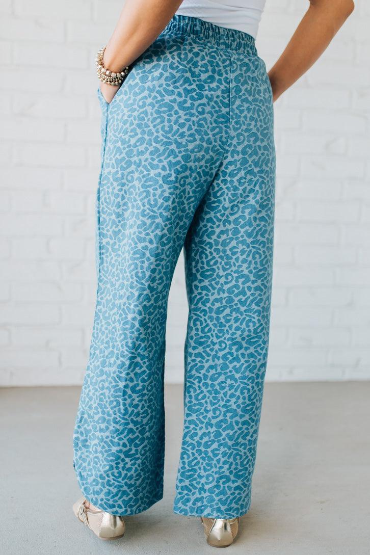 Leopard Washed Denim Drawstring Pants