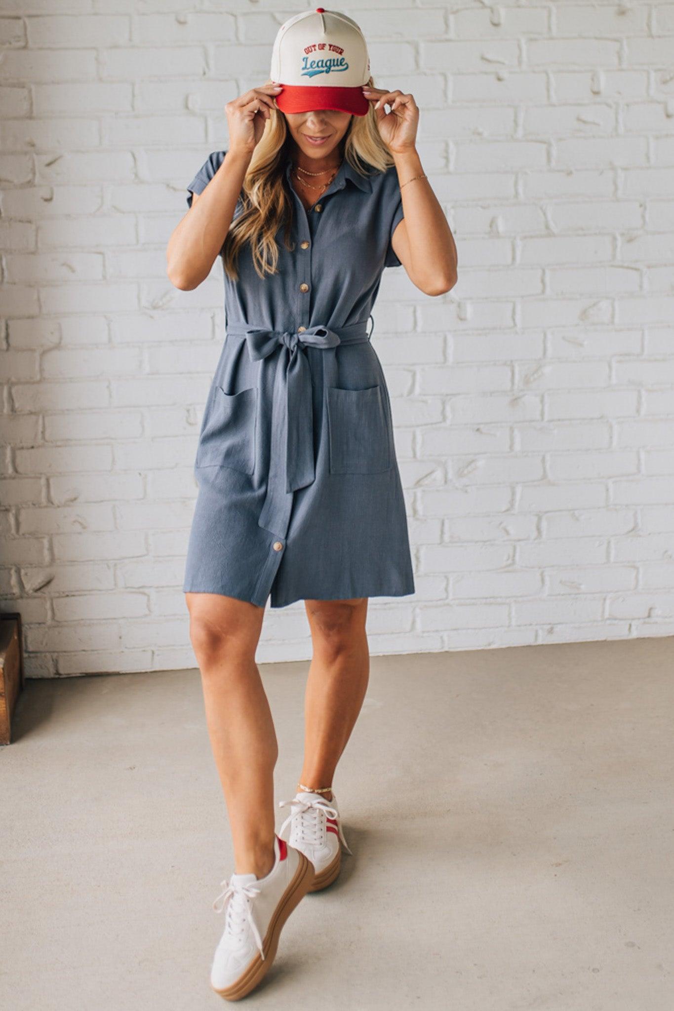 Linen Blend Solid Shirt Dress