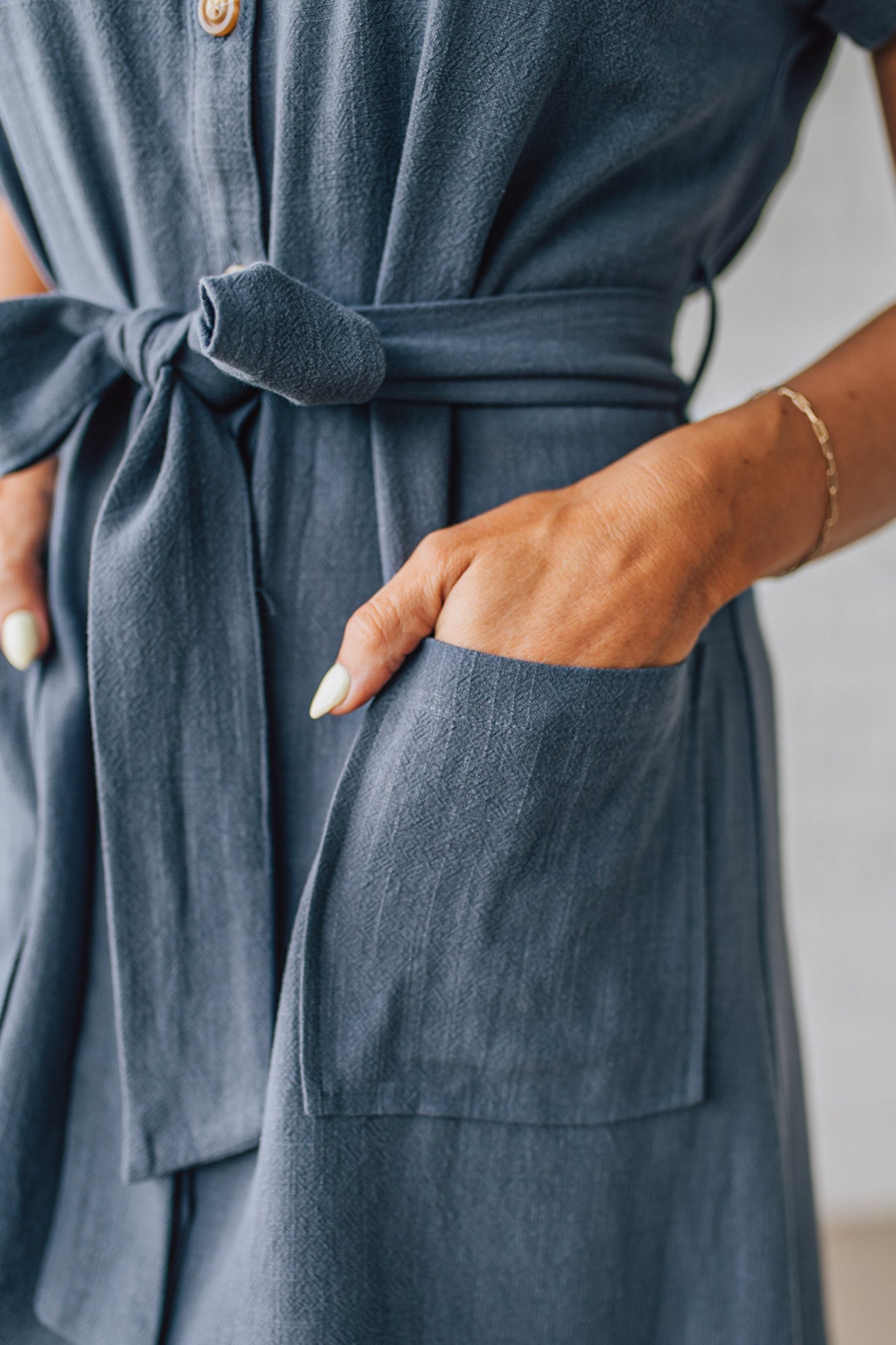 Linen Blend Solid Shirt Dress