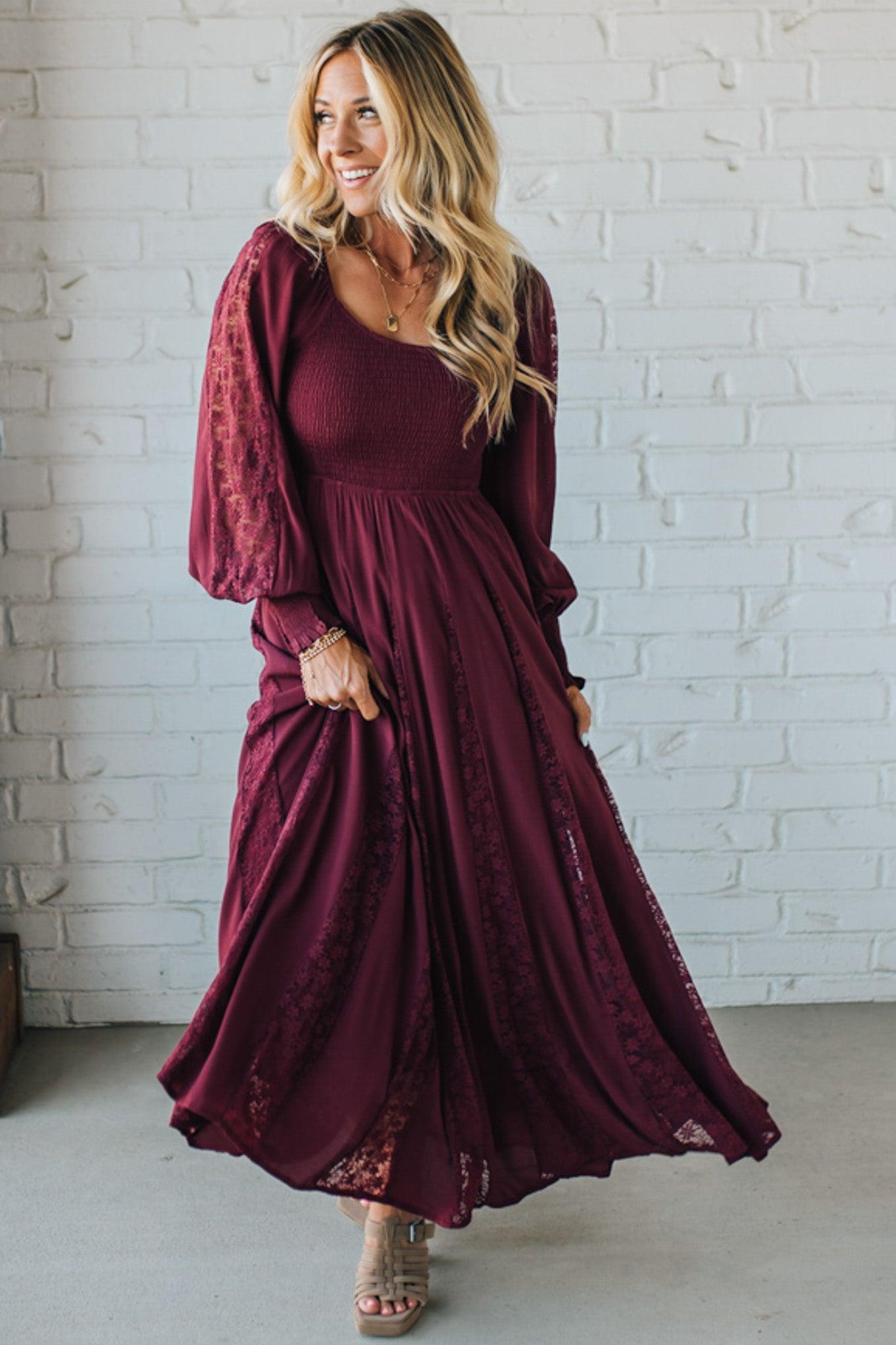 Livey Lace Insert Smocked Maxi Dress
