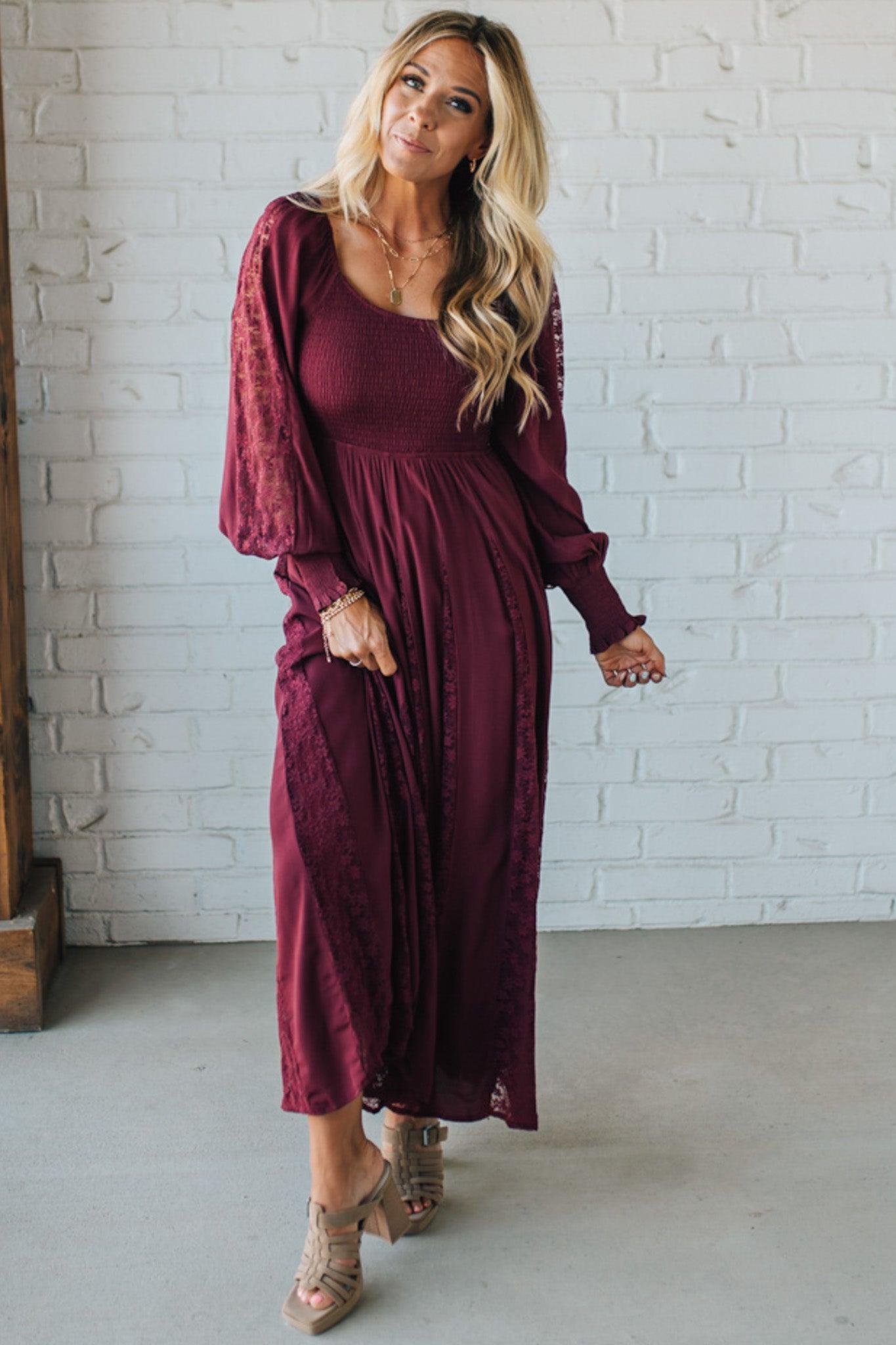 Livey Lace Insert Smocked Maxi Dress