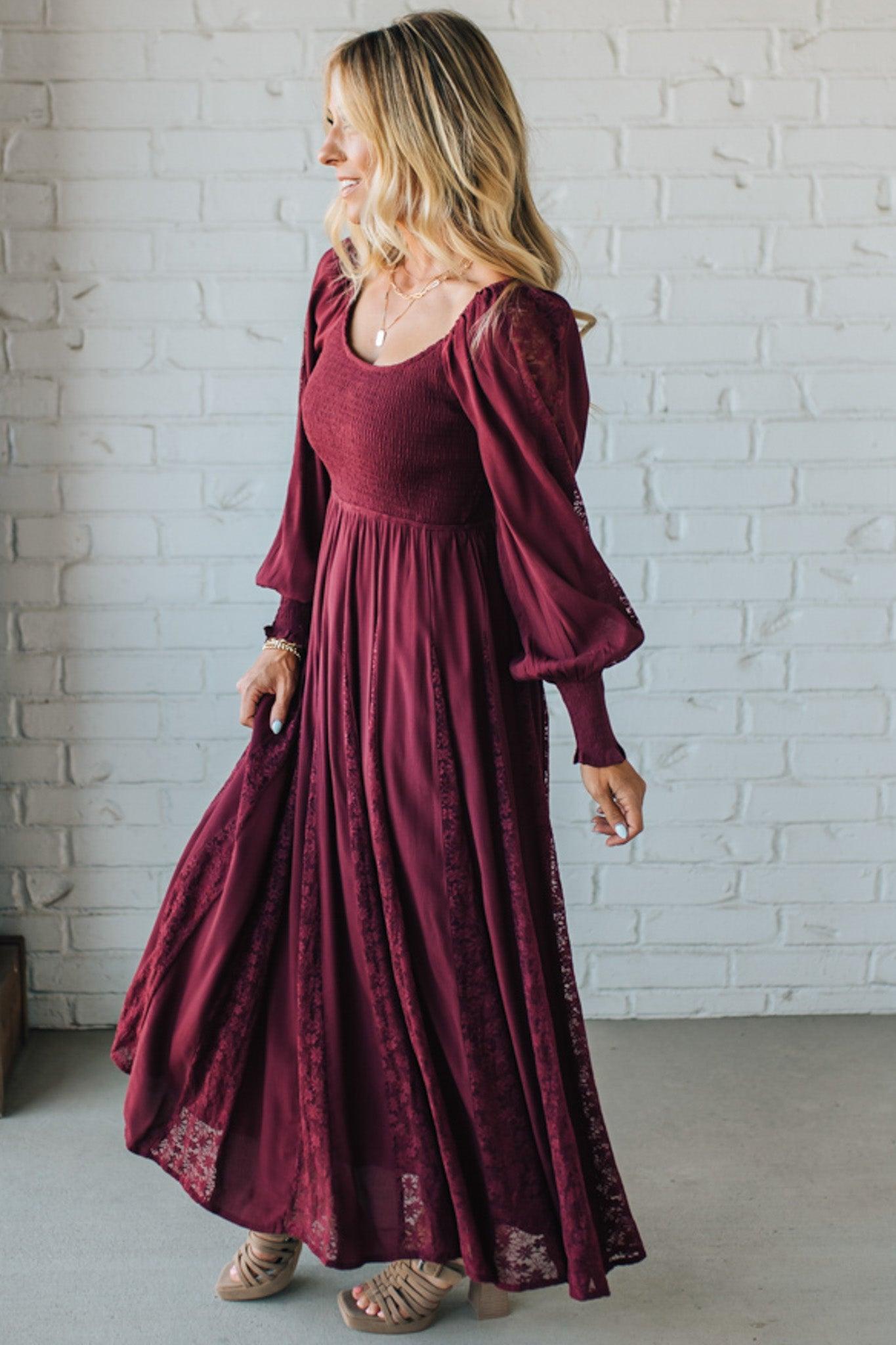 Livey Lace Insert Smocked Maxi Dress