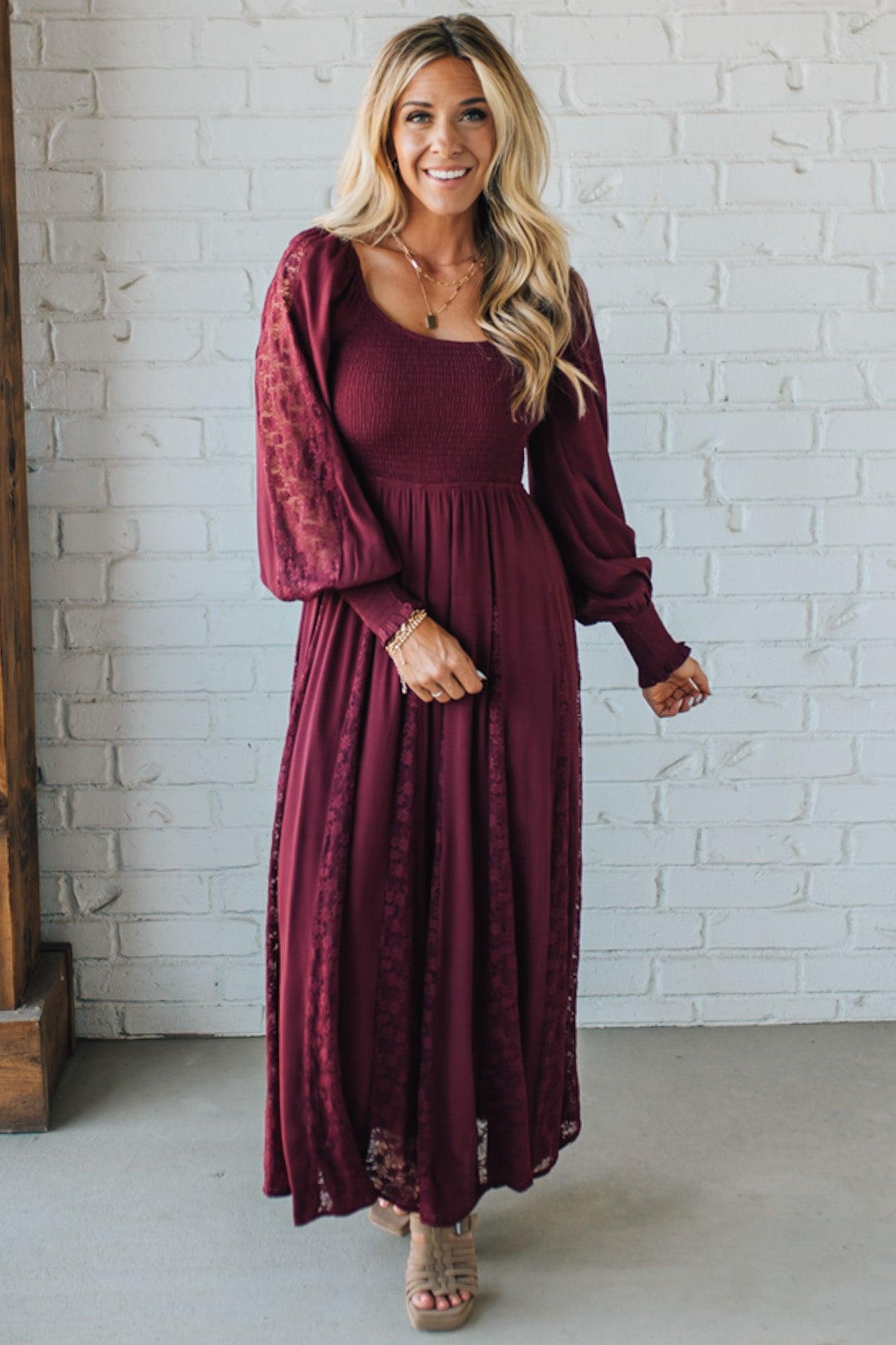 Livey Lace Insert Smocked Maxi Dress