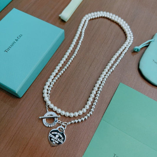 18K Return to Tiffany Heart Tag Chain Pearl Link Necklace