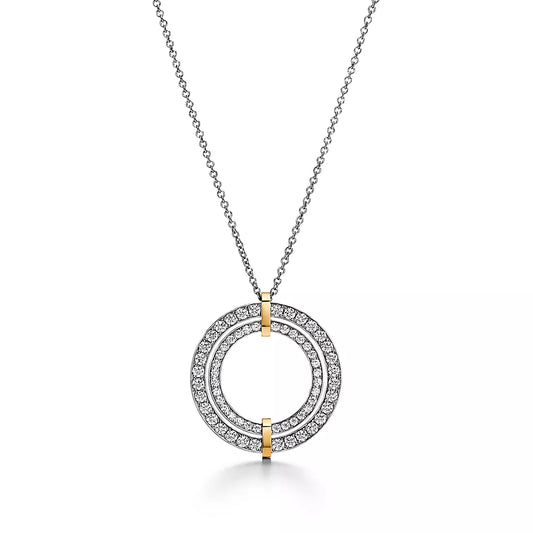 18K Tiffany Edge Circle Diamond Pendant Necklace